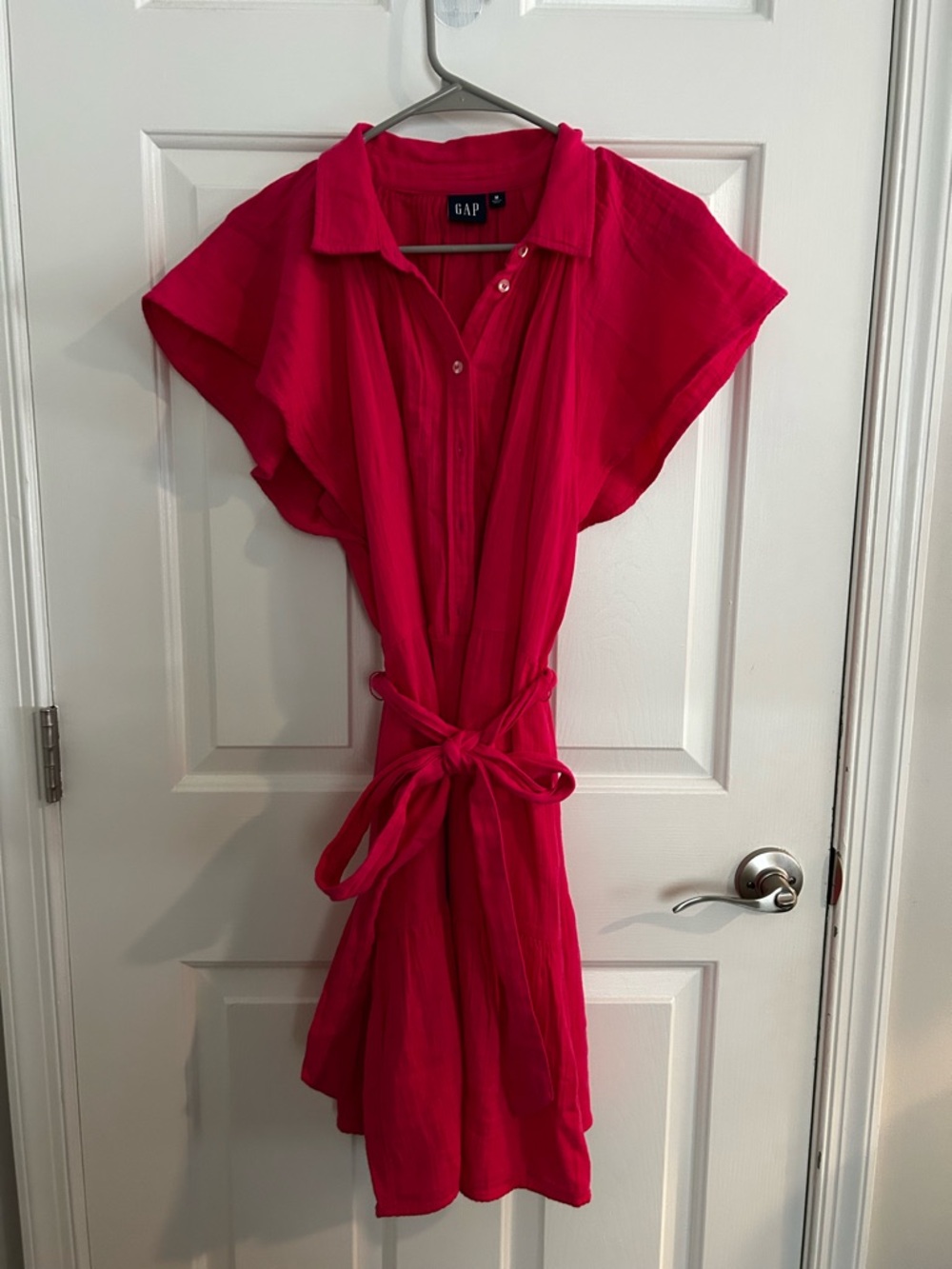 GAP Fuchsia Button-Front Tie-Waist Dress
